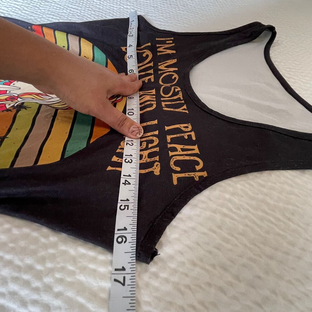 Womens Casual Printed Tank Black Vintage Hippie Graphic Tee Yoga Top size M - Picture 5 of 6